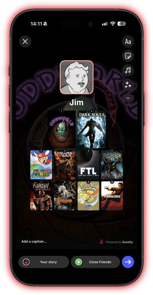 A list turned into a story-sized share image, ready to post to your story or close friends