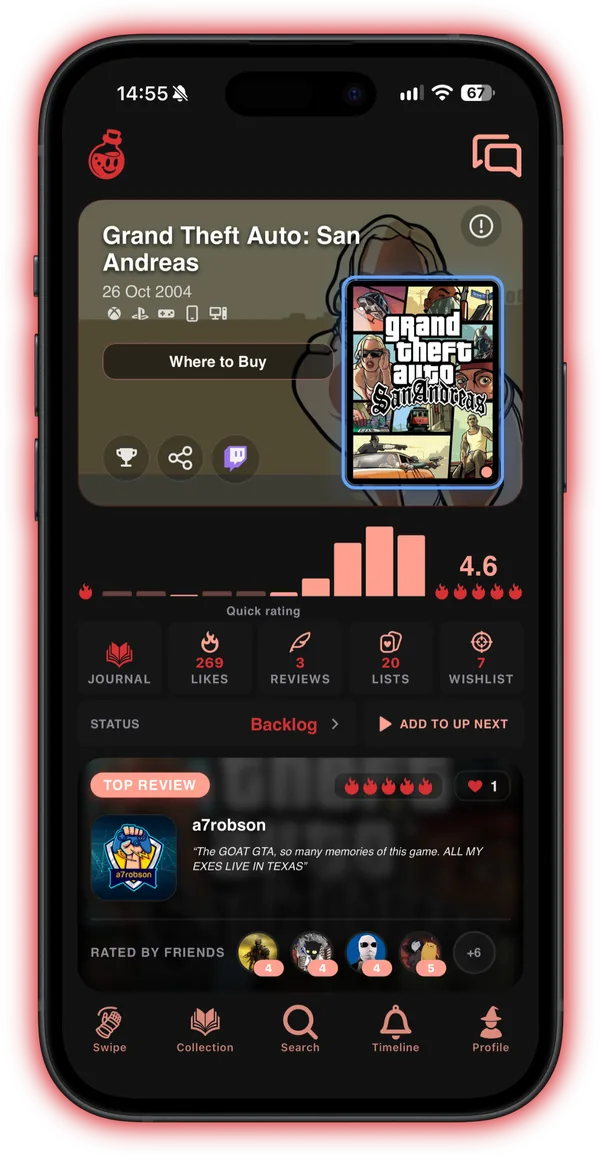 Know your game inside out: a game page with community ratings, top review and friends' scores